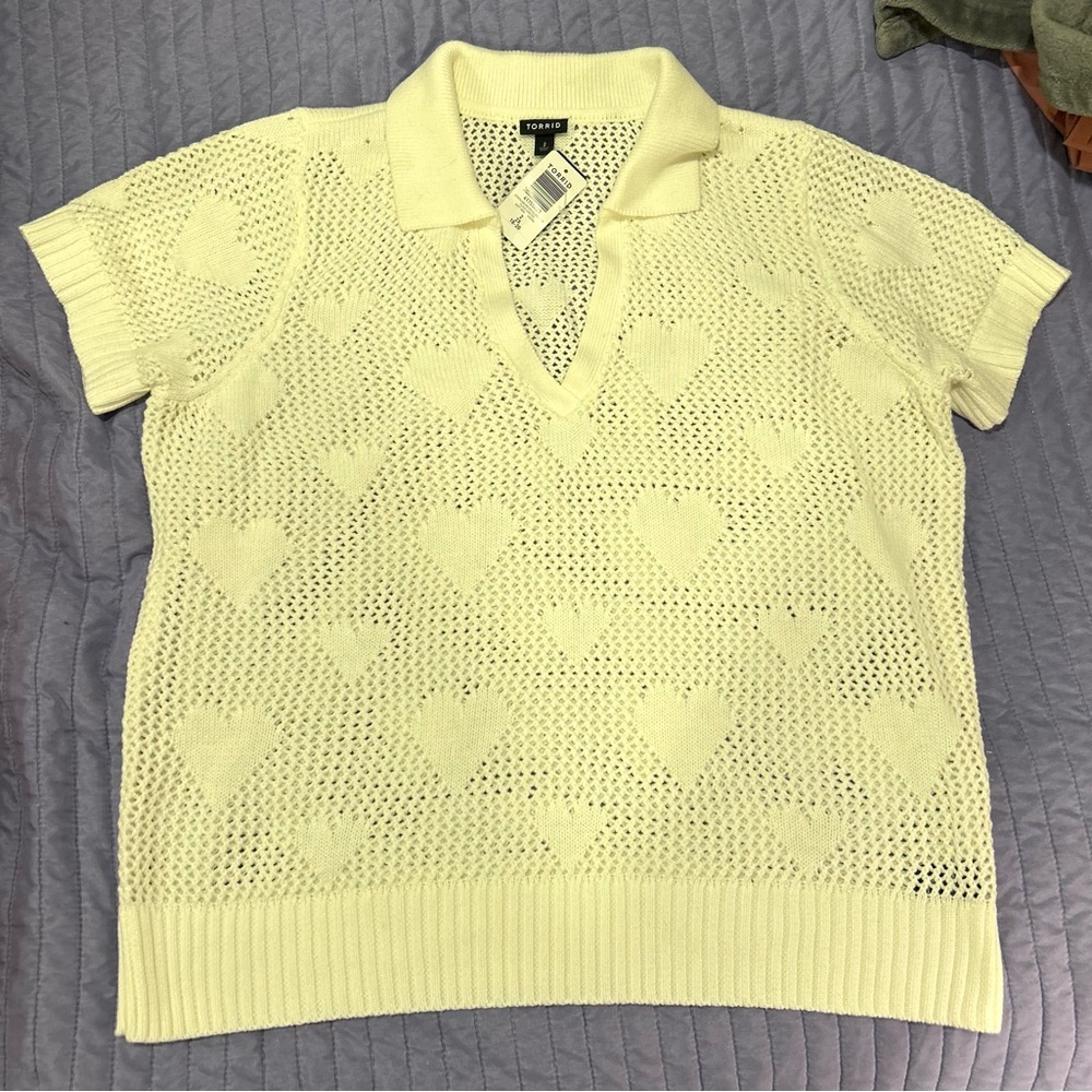 Torrid Cotton Open Stitch Short Sleeve Polo Sweater